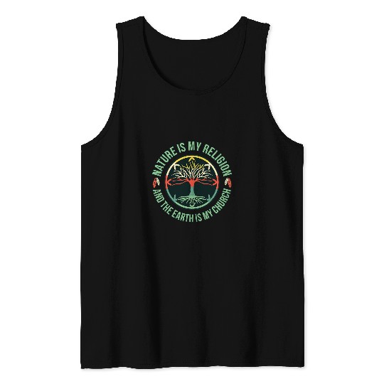 Nature Is Religion Native American Day Pride Support Graphic Tank Tops