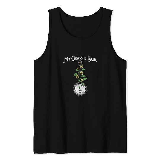 My Grass is Blue Banjo Vine vintages Flowers Illustration Tank Tops