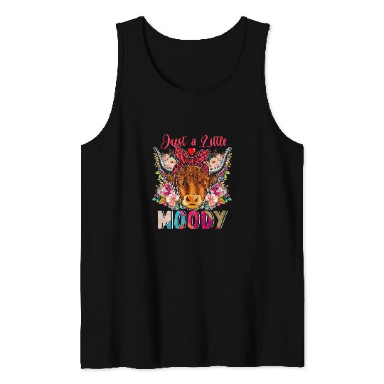 Just Little Moody Cute Floral Highland Cow Bow Tie Farmer Tank Tops