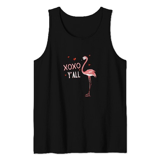 XOXO YAll Hearts And Kisses Pink Flamingo Lover Tank Tops