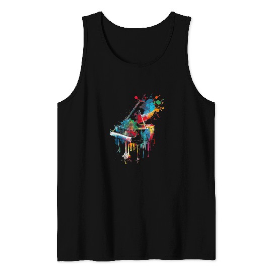 Watercolor Piano Player Musician Splash Art Composer Music Tank Tops