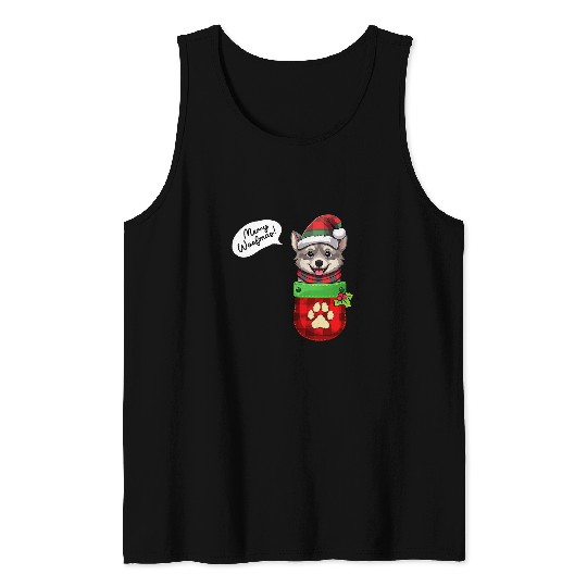 Norwegian Elkhound Christmas Merry Woofmas In Pocket Tank Tops