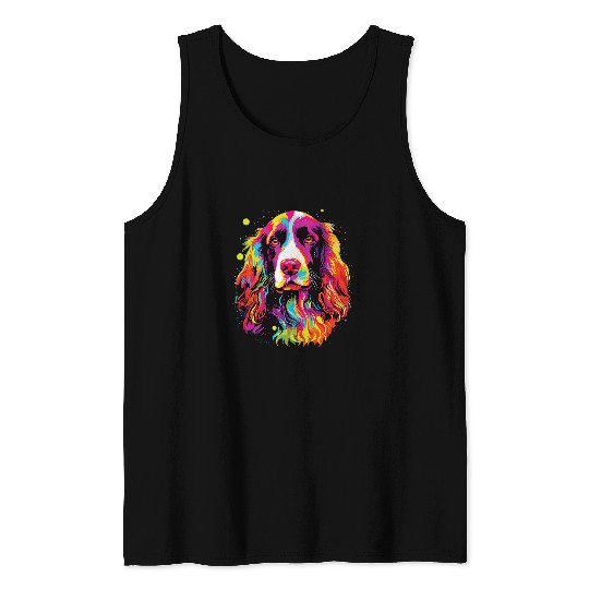 Watercolor Colorful English Springer Spaniel Dog 1 Tank Tops