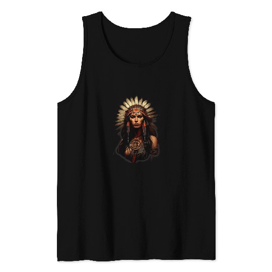 Womens Native American Clothing For Women Headdress Indian Head Tank Tops
