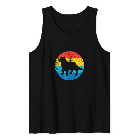 Newfoundland Dog Breed Silhouette Retro 1970s Circle Tank Tops