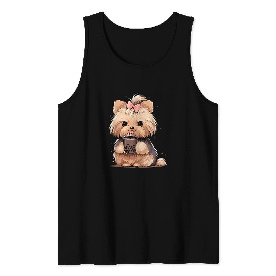 Yorkshire Terrier Boba Tea Bubble Tea Anime Kawaii Dog Tank Tops
