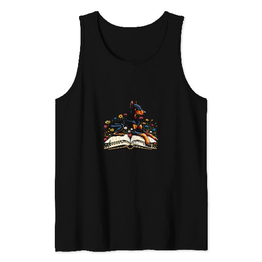 Wildflower Doberman Dog Reading Book Puppy Lover Reader Tank Tops