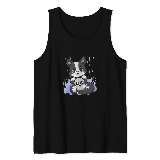 Yami Kawaii Border Collie Pastel Goth Bear Otaku Anime Dog Tank Tops