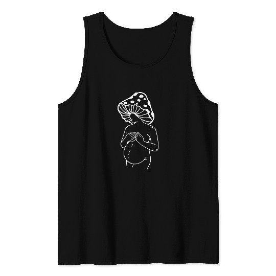Mushroom Mama Pregnant Woman Pregnancy Future Mom Line Art 2 Tank Tops