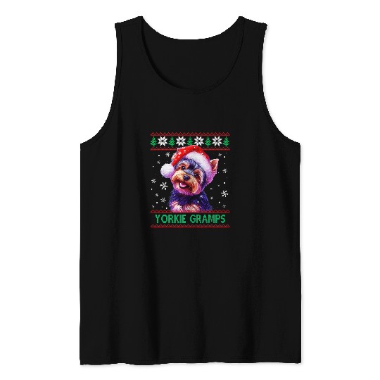 Yorkie Gramps Santa Hat Yorkshire Terrier Ugly Christmas Tank Tops