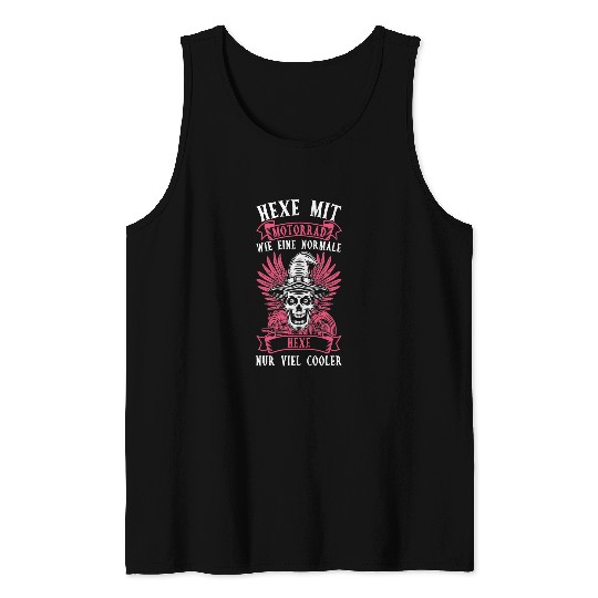 Womens Witch with Motorcycle Biker Motorcycle Trip Bike Saying Tank Tops