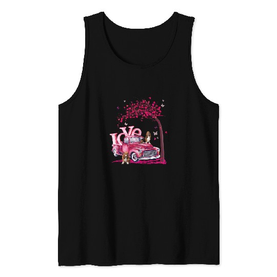 Valentines Day LOVE Pickup Truck Basset Hound Tank Tops