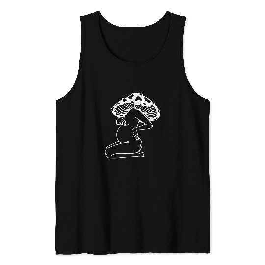 Mushroom Mama Pregnant Woman Pregnancy Future Mom Line Art 1 Tank Tops