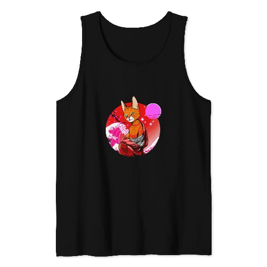 vintages Japanese aesthetic Kawaii Geisha Cat Kimono Tank Tops
