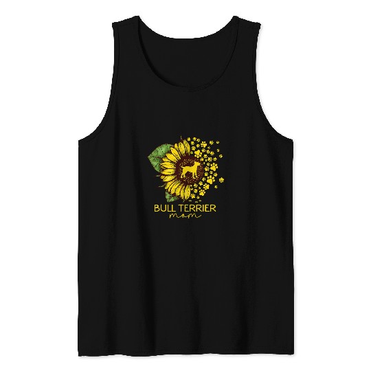 Womens Sunflower Bull Terrier Mom Dog Lover 2 Tank Tops