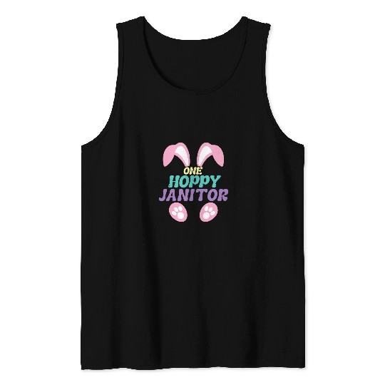 One Hoppy Janitor Easter Bunny Funny Cleaner For Easter Tank Tops