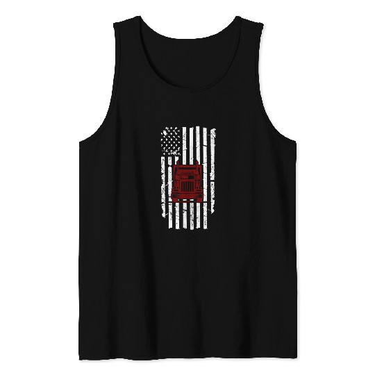 Semi Truck Driver American Flag Red Truck Mechanic Driver Tank Tops