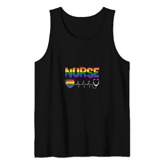 nurses LGBTQ Gay Pride Rainbow Flag Registered Nursing RN Tank Tops