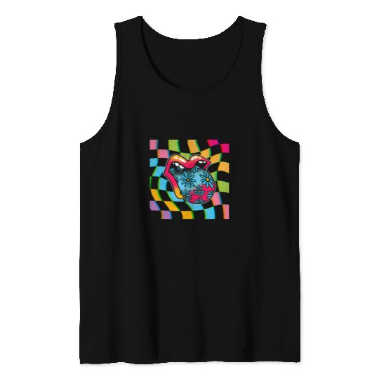 Lips Glitchy Kidcore Checkerboard Retro Rainbow Whatever Y2K Tank Tops