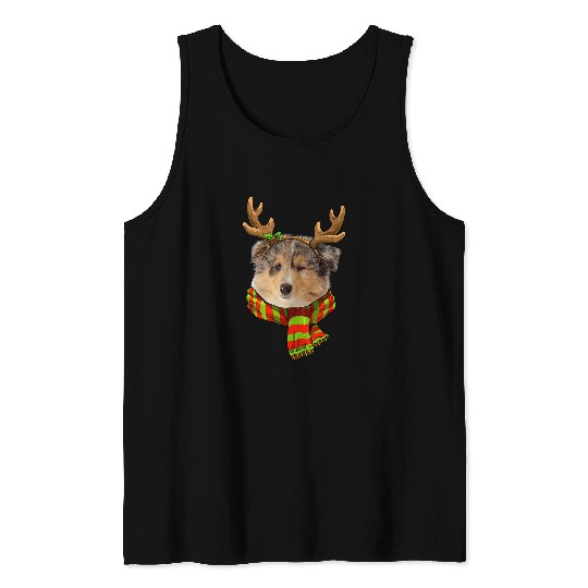 Rough Collie Dog Christmas Reindeer Christmas Lights Pajama 1 Tank Tops