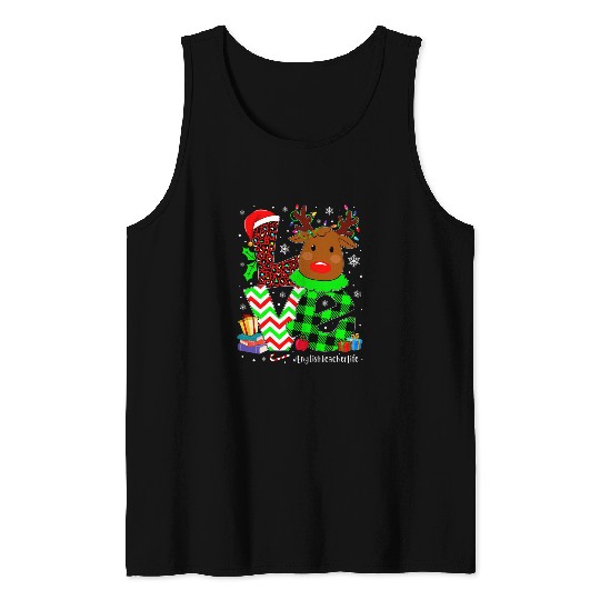 Love English Teacher Life Reindeer Christmas Teacher Leopard Tank Tops