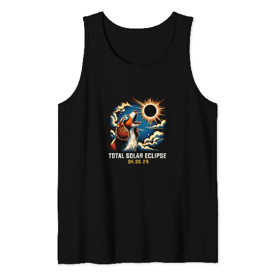 Welsh Springer Spaniel Dog Howling At Solar Eclipse 1 Tank Tops