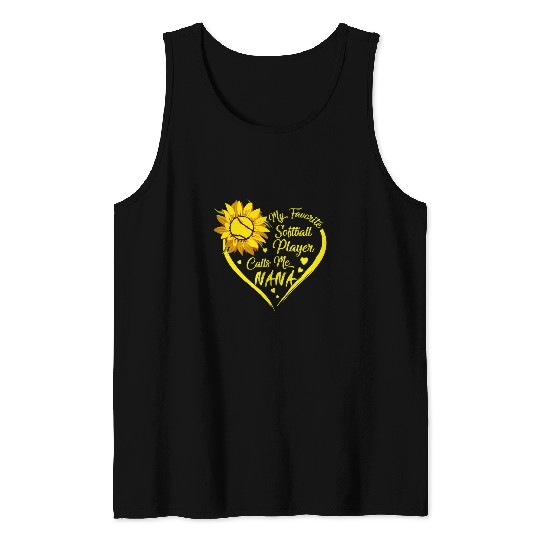 Womens Tu My Favorite Softball Player Calls Me Nana Sunflower Tank Tops