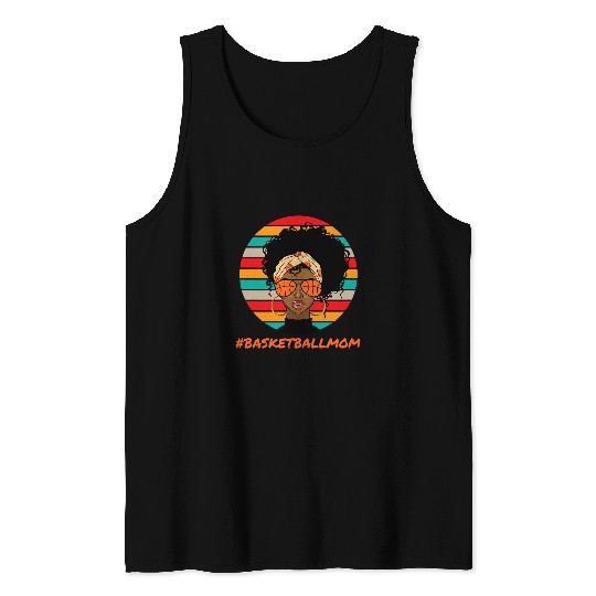 Womens Basketball Mom Black Women African American Afro Tank Tops