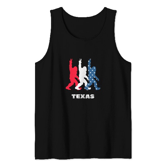 vintages Sasquatch Texas USA Flag bigfoots Hiking Camping Tank Tops