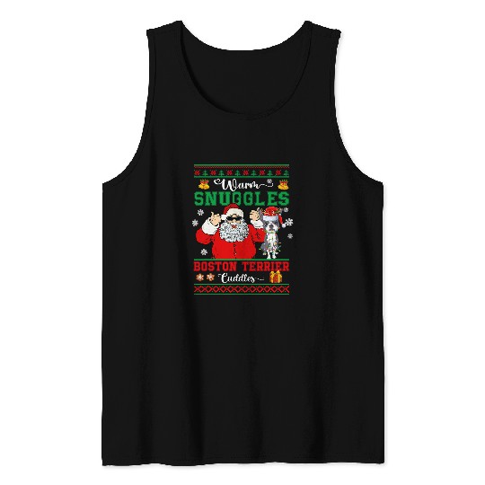 Warm Snuggles Boston Terrier Cuddles xmass Santa Sunglasses Tank Tops