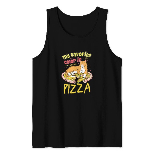 My Favorite Color Is Pizza Funny Cat Art Tank Tops