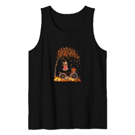 Yorkshire Terrier Riding Bicycle Autumn Fall Leaf Dog Lover Tank Tops