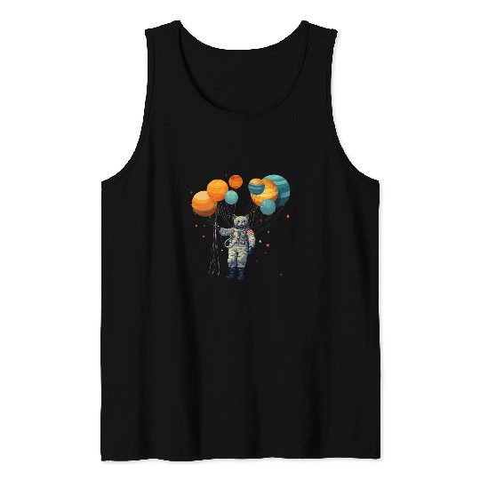 Planets As Balloons Cat Astronaut Space Themed Tank Tops