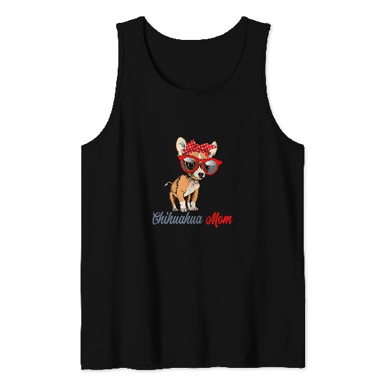 Womens Chihuahua Mom Cute Chihuahua Sunglasses Headband Dog Lover Tank Tops