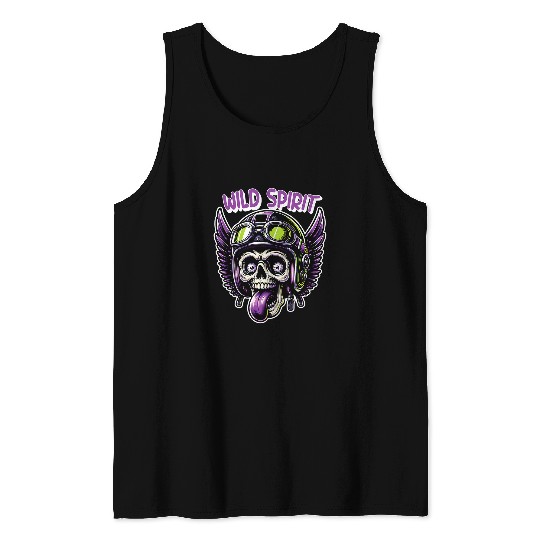 Wild Spirit Motorcycle Skeletons Biker Graphic Design Tank Tops