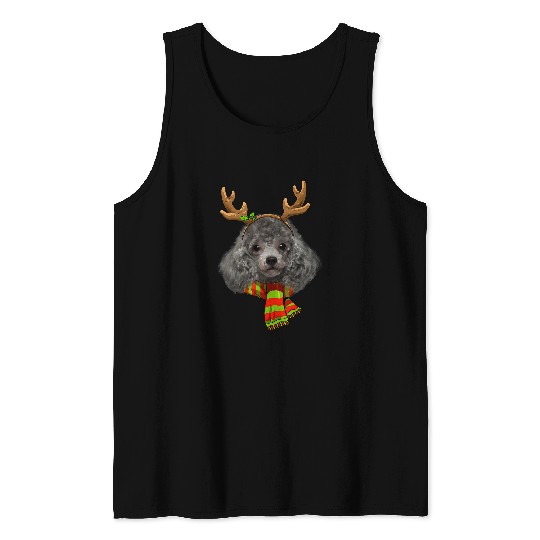 Miniature Poodle Dog xmass Reindeer Christmas Lights Pajama Tank Tops