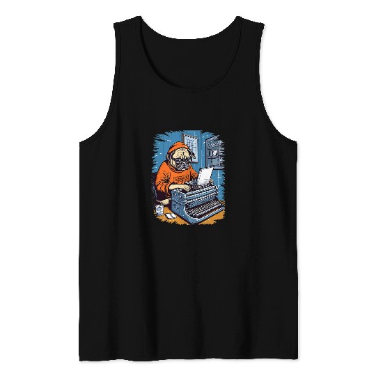Pug Writer Author Novelist Typewriter Novel Writing Pug Tank Tops