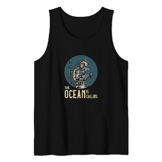 The Ocean Is Calling Antique DIving Helmet Sea Life Tank Tops