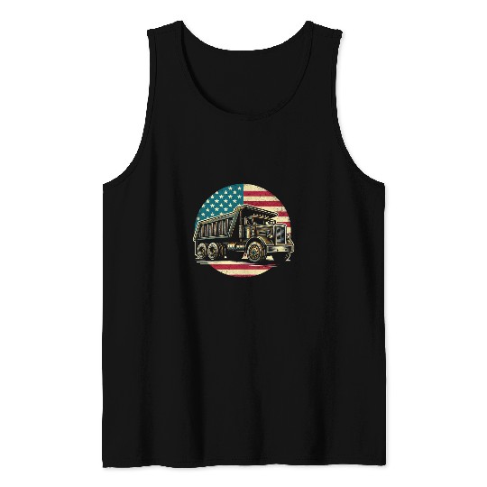 US American Flag Trucker Dump Truck Driver 4th of July Tank Tops