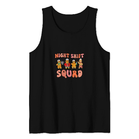 Retro Night Shift Squad Gingerbread nurses Christmas Nursing Tank Tops