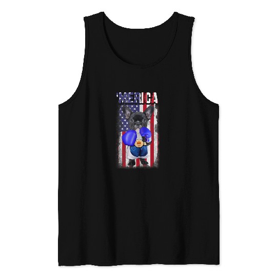 4th July French Bulldog merica America independence day Tank Tops