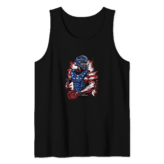 Patriotic Baseball Catcher vintages American Flag 4th of July Tank Tops