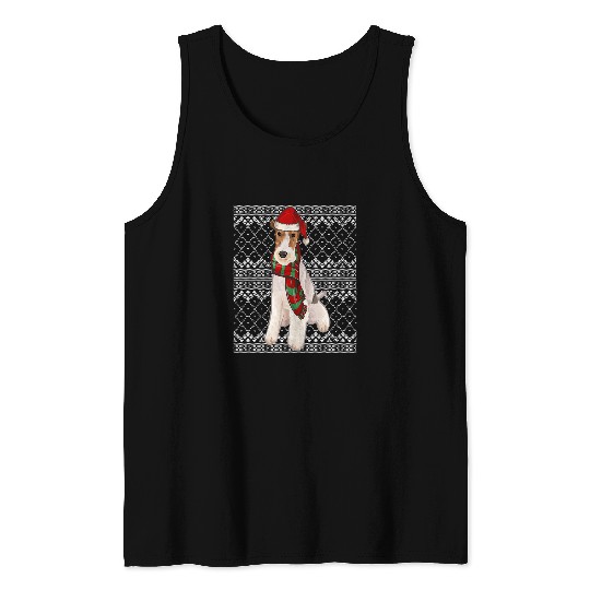 xmass Wire Fox Terrier Santa Claus Hat Ugly Christmas Tank Tops