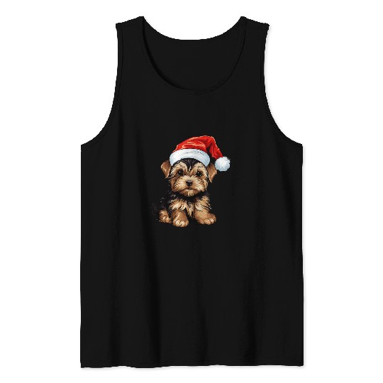 Yorkshire Terrier Yorkie Dog Breed with a Christmas Hat Tank Tops