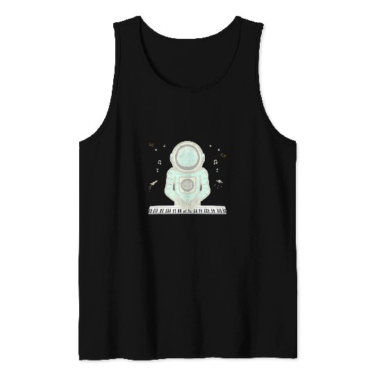 Musical Astronaut Playing The Keyboard Outer Space Graphic Tank Tops