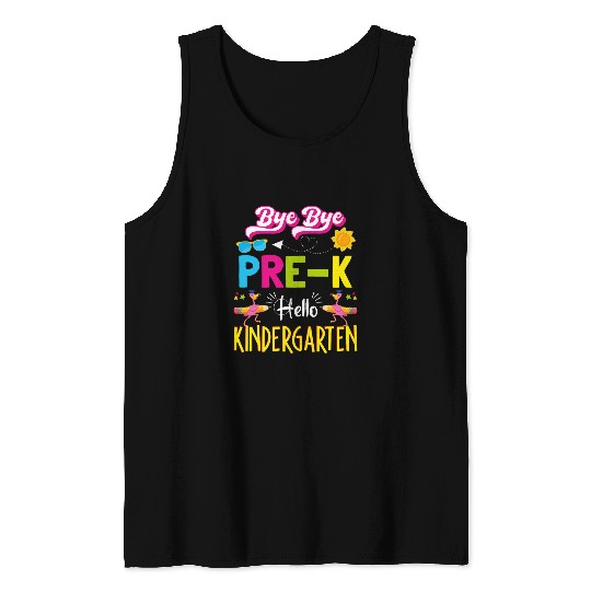 Bye Bye Prek Hello Kindergarten Flamingo Back to School Tank Tops