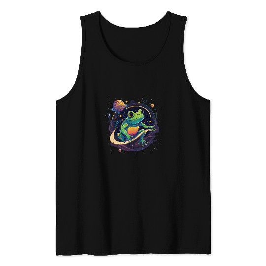 Outer Space Frog on Galaxy Astronaut Frog Tank Tops