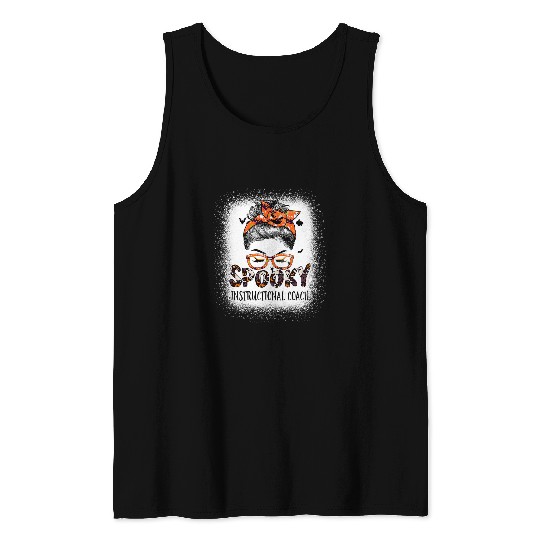 Messy Bun Spooky Instructional Coachs Bleached Halloween Bat Tank Tops