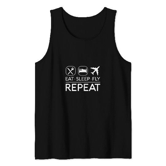 Eat Sleep Fly Repeat Funny Flight Attendant Pilot Aviation 1 Tank Tops
