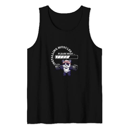 Muscle Building Fitness Panda Weight Lifting Barbell Workout Tank Tops